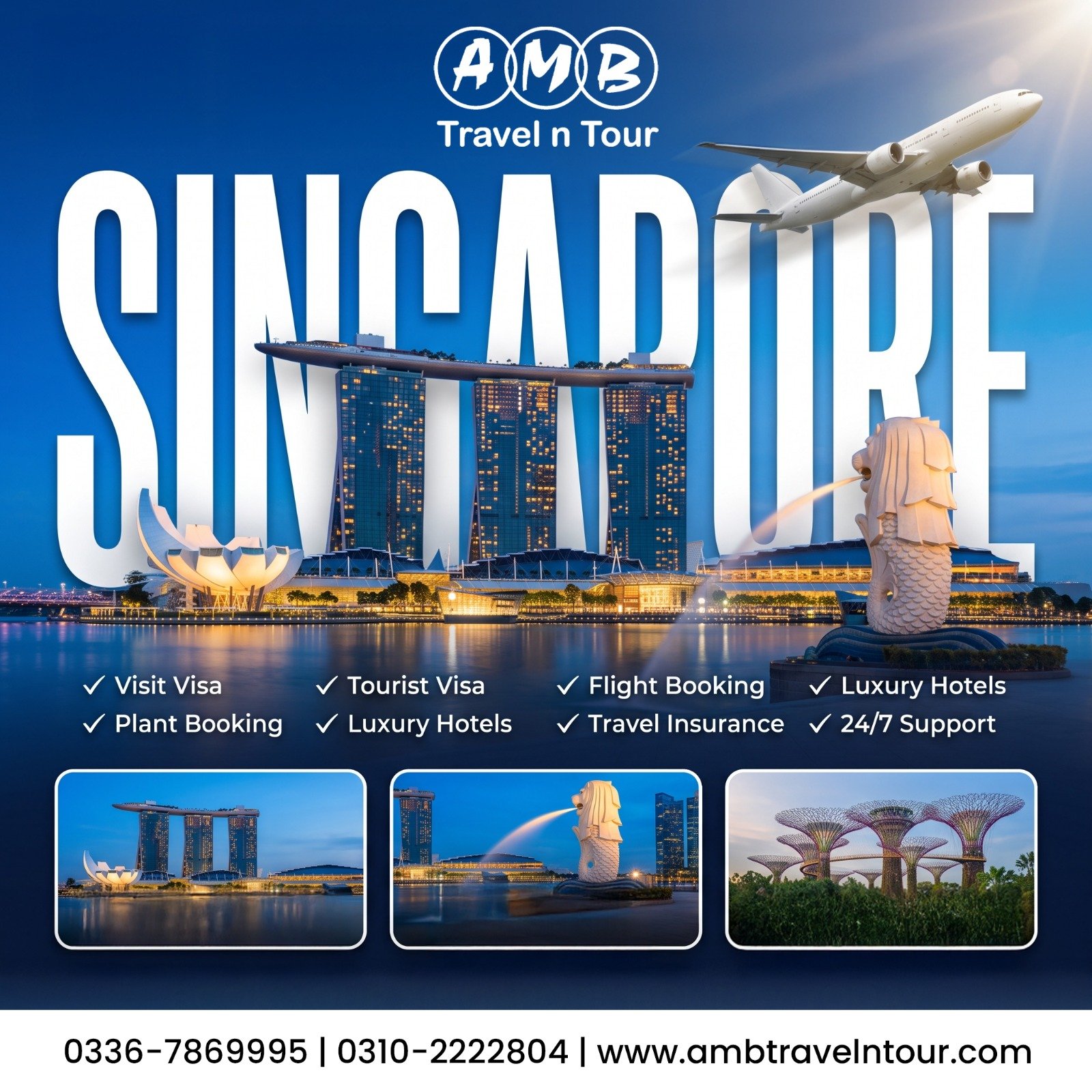 Singapore visit visa and tour services poster from AMB Travel n Tour