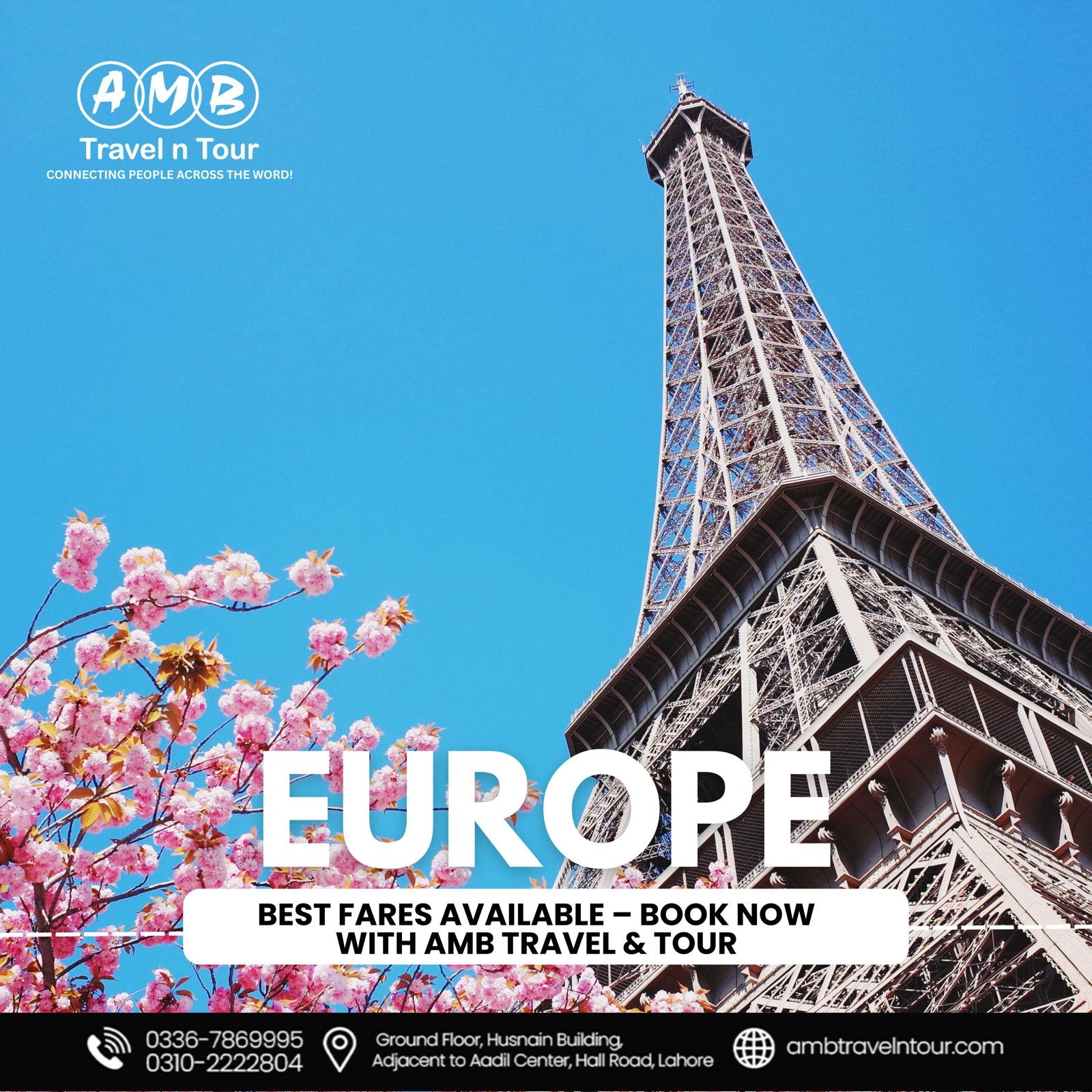 Europe airfare poster from AMB Travel n Tour