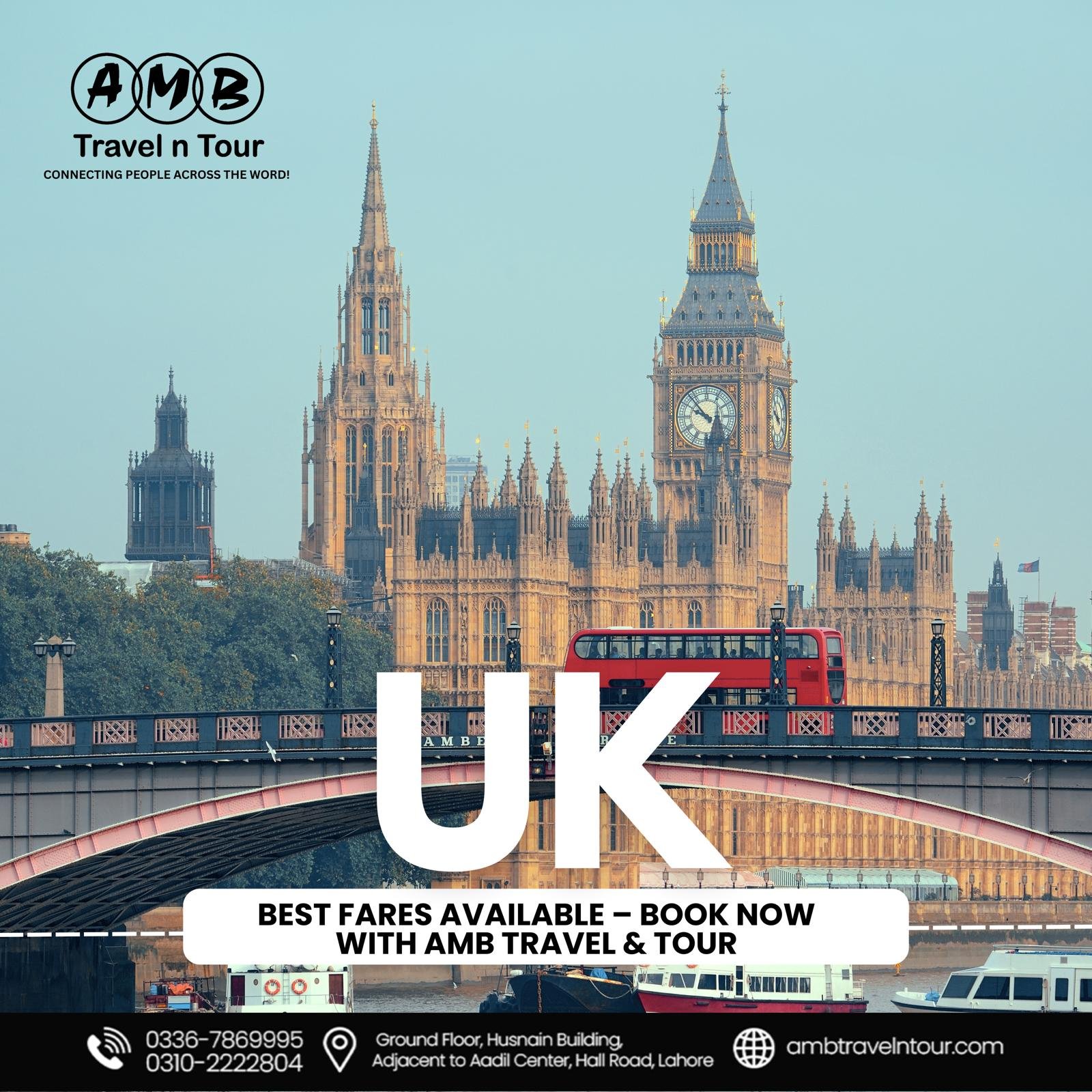 United Kingdom airfare poster from AMB Travel n Tour