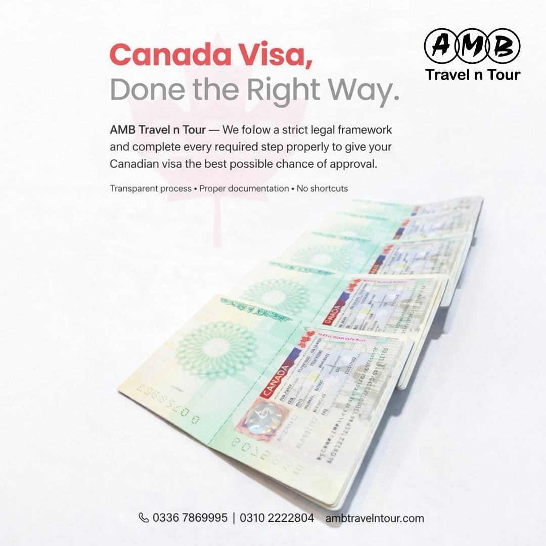 Canada visa service notice from AMB Travel n Tour describing a transparent process