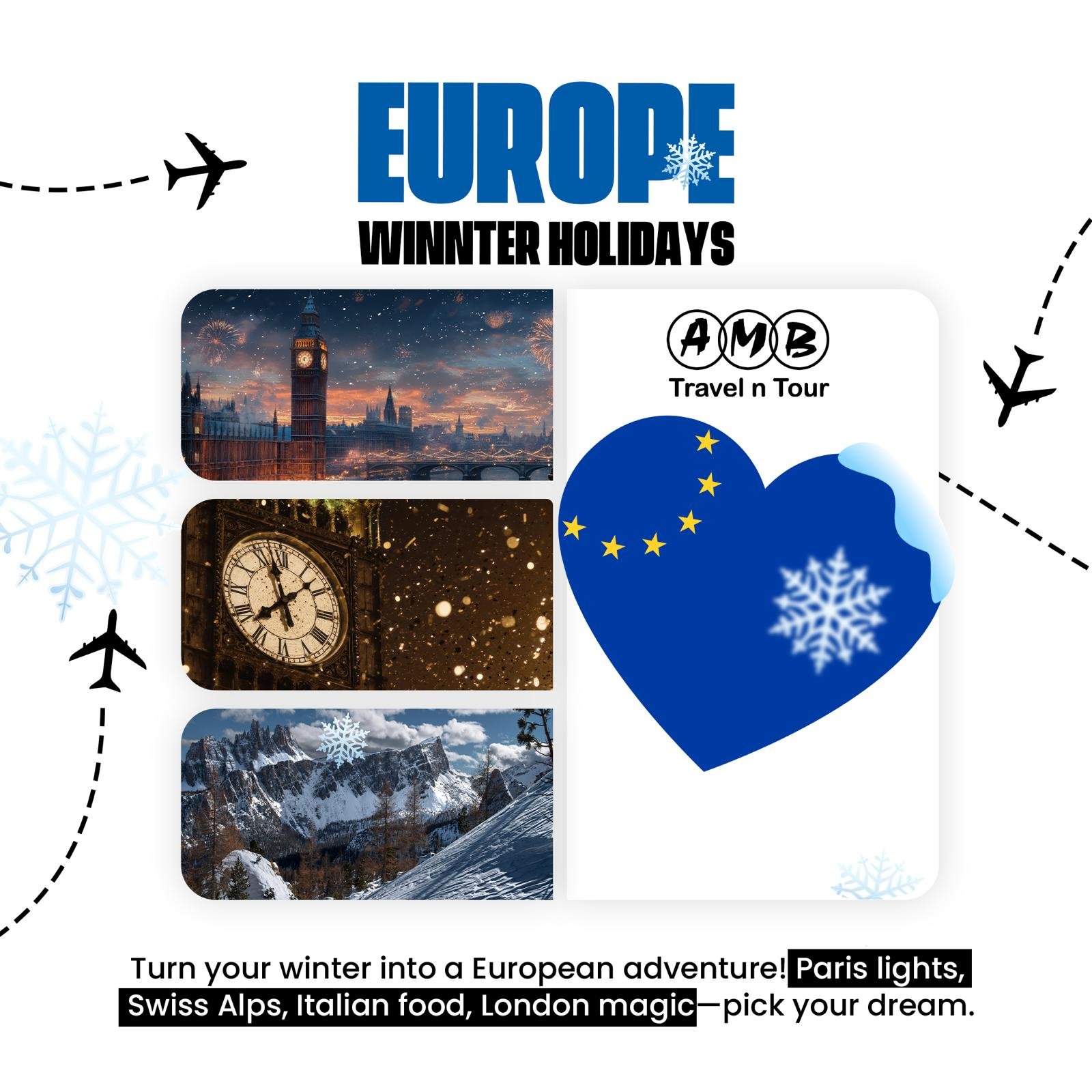 Europe winter holidays poster from AMB Travel n Tour