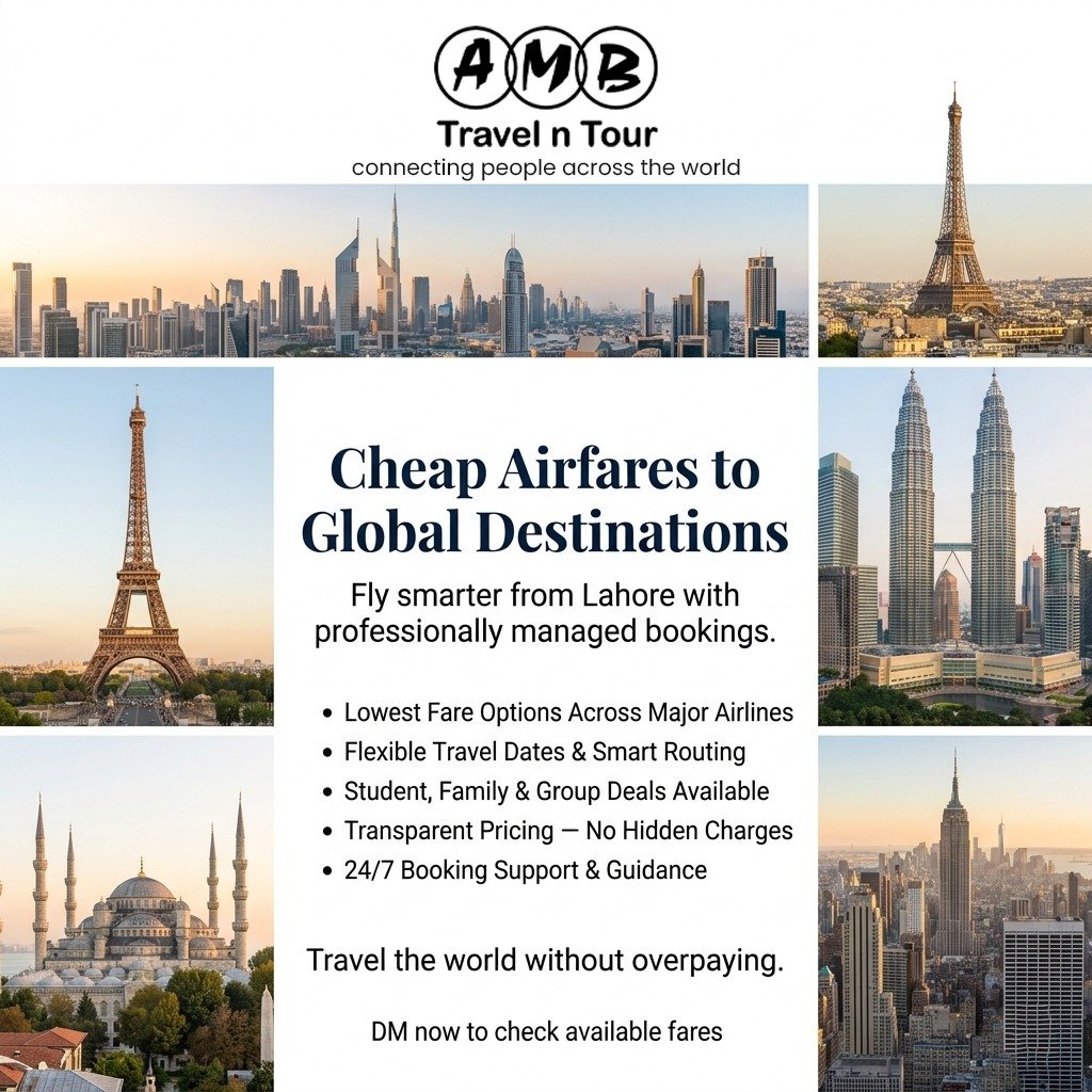 Global airfare booking poster from AMB Travel n Tour